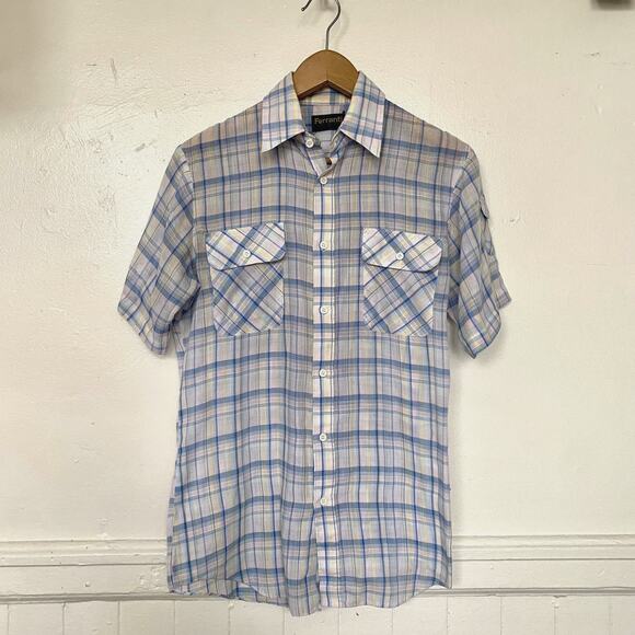 Ferranti Other - Vintage 1970's Thin Pearl Snap Short Sleeve Plaid Shirt